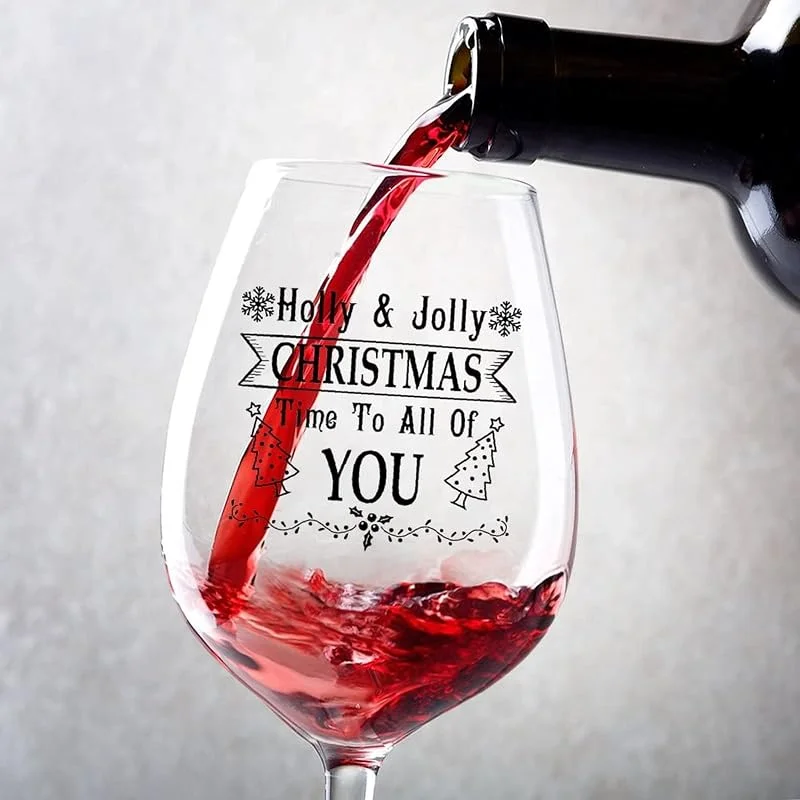 Marke: Rimego Holly and Jolly Christmas Time to All of You Weinglaskelch, 325 ml Rotweingläser, Set mit 2 personalisierten Weingläsern für Paare, Jahrestag, Hochzeit, Geschenk, personalisierte Weingeschenke für — Wein und Festtafel