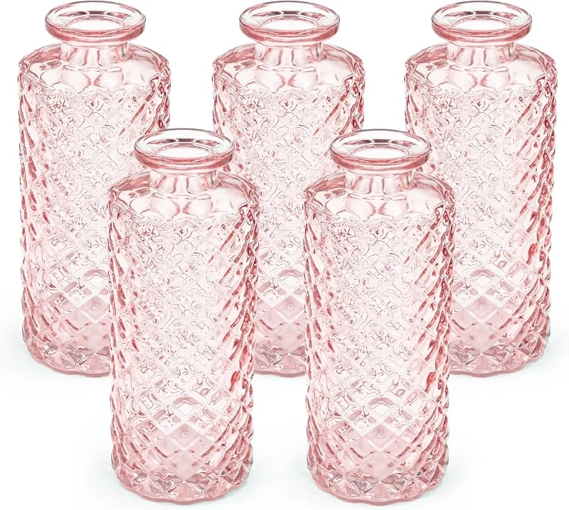 Besuche den Blümelhuber-Store 5er Set Kleine Vase Glas Deko Hochzeit - Vase Klein - Vase Modern - Deko Frühling - Pflanzen Deko Trockenblumen Set Vasen Hochzeitsdeko (Rose), WM1554 — Kerzenlicht Abendessen