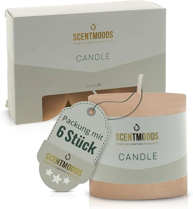 Besuche den SCENTMOODS-Store Rustik Stumpenkerzen Set - 6 Taupe Kerzen - Lange Brenndauer — Geschenkverpackung