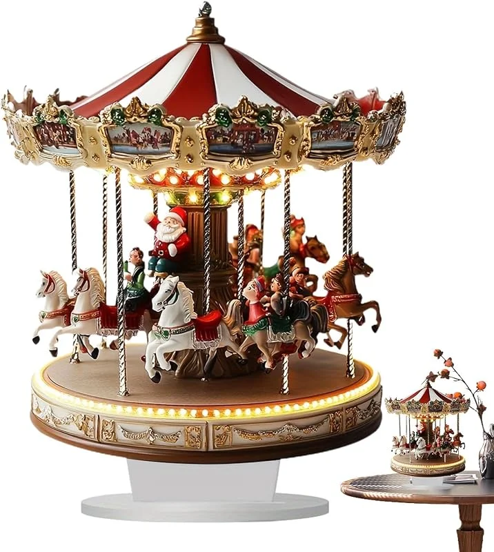 Marke: Generisch Weihnachtskarussell Dorf, Weihnachtsdisplay, Weihnachten Merry Go Round, Weihnachtsdekoration, Festliche Karusselldeko, Christmas Village House, Indoor — Advent und Tisch
