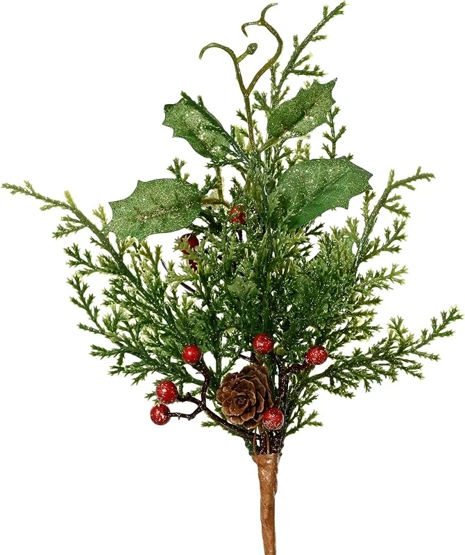 Marke: Kaemingk Kaemingk Künstlicher Zweig 25cm mit roten Beeren und Glitzer - dekorative Kunstzweige für die Weihnachts- und Winterzeit - Dekozweige Weihnachten - Zweige Weihnachtszweige - Grün, Rot — Weihnachtsdeko