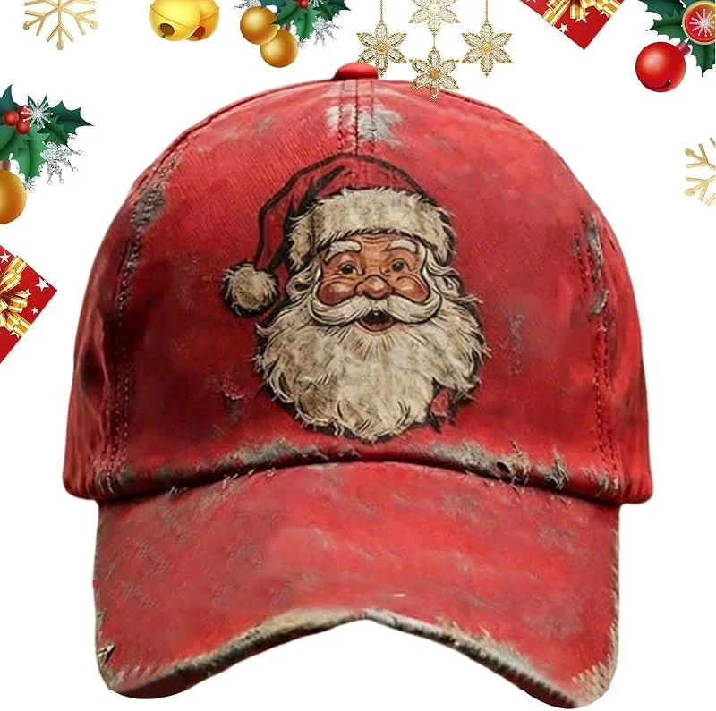 Marke: Arroopu Rote Vintage-Weihnachtsmütze, lustige Baseballmützen für Herren, Weihnachtsmann-bedruckte Baseballmütze, für tägliche Reisen, Pendeln, Outdoor, Camping, Wandern, Sport, Urlaub, Geburtstag — Weihnachtsmode