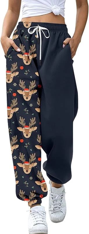 Marke: Générique Arbeitshose für Damen, Cargohose, Jogginghose, bedruckt, Weihnachten, bequem, für Damen, elastischer Kordelzug, hohe Taille, attraktiv, bedruckt, Wohnzimmerhose, 15-ak, Large — Weihnachtsmode