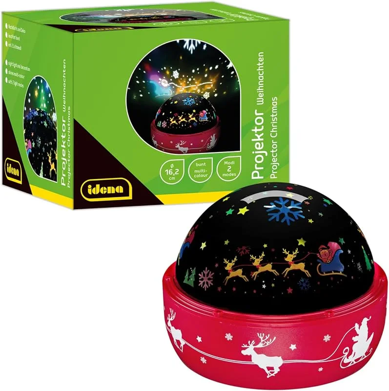 Besuche den Idena-Store Idena 50147 - LED Projektor Weihnachten, leuchtet mit bunten Weihnachtsmotiven, LED Sternenhimmel Projektor mit 2 Modi, für Innen, batteriebetrieben, ca. 16, 2 x 13 cm — Weihnachtsbeleuchtung