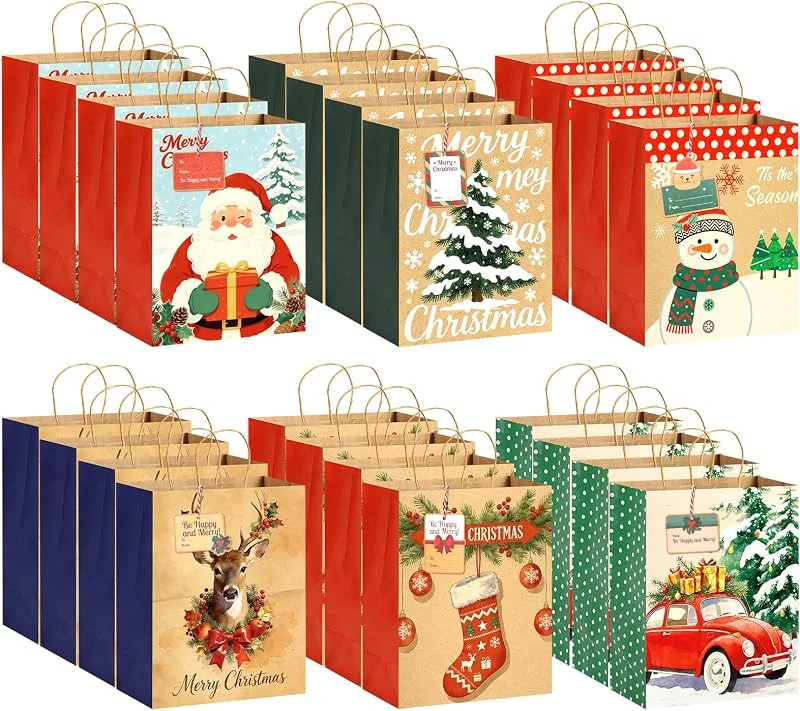 Marke: Ovneele 24 Stück Geschenktüten Weihnachten aus Kraftpapier, 27*13.5*33 cm — Geschenkverpackung