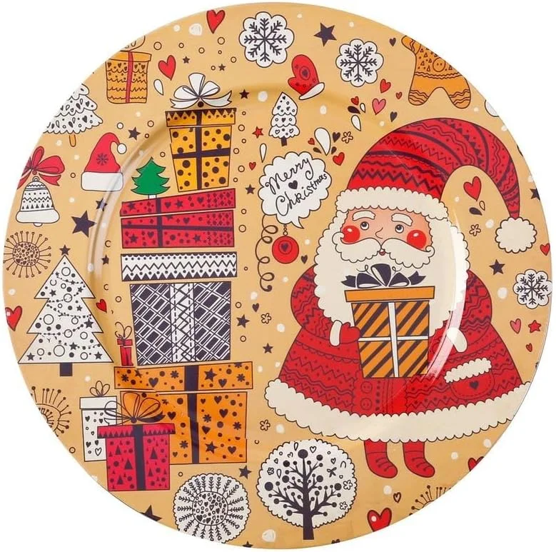 Besuche den Inge-glas-Store Inge-glas Dekoteller Weihnachtsteller Santa Claus Motiv 33cm - Kunststoff Runder bunter Platzteller - Tischdeko Dekoschale Wohnzimmerdeko Weihnachten & Nikolausstiefel - Alternative — Weihnachtsmode