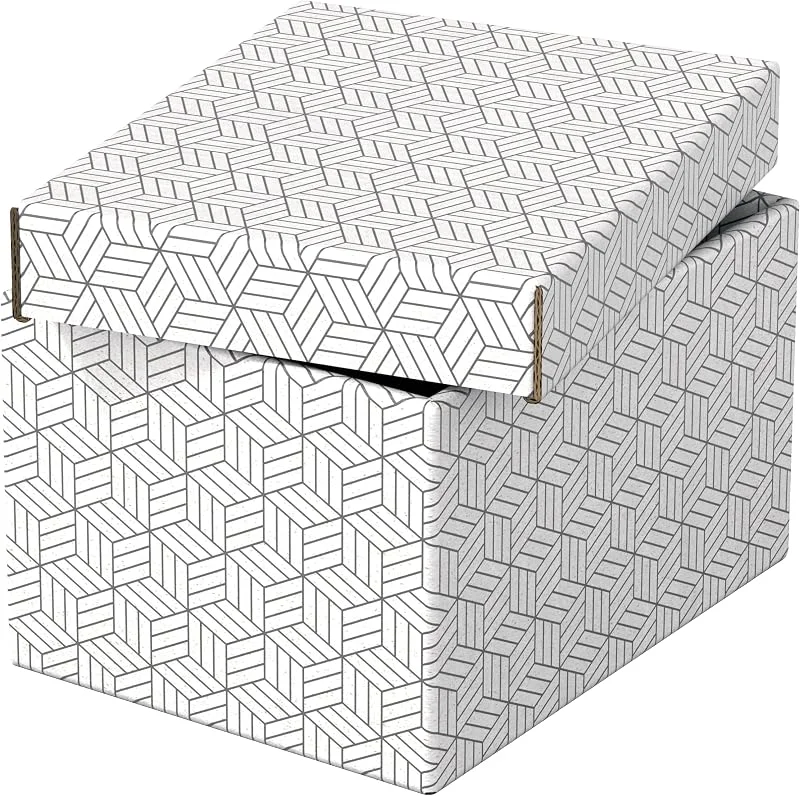 Besuche den Esselte-Store Esselte 3er Set kleine Aufbewahrungs- & Geschenkboxen mit Deckel, Schachteln für Wohnung, Büro & Geschenkverpackung, 100% recycelter Karton, 100% recycelbar, geometrische Designs, Weiß, 628280