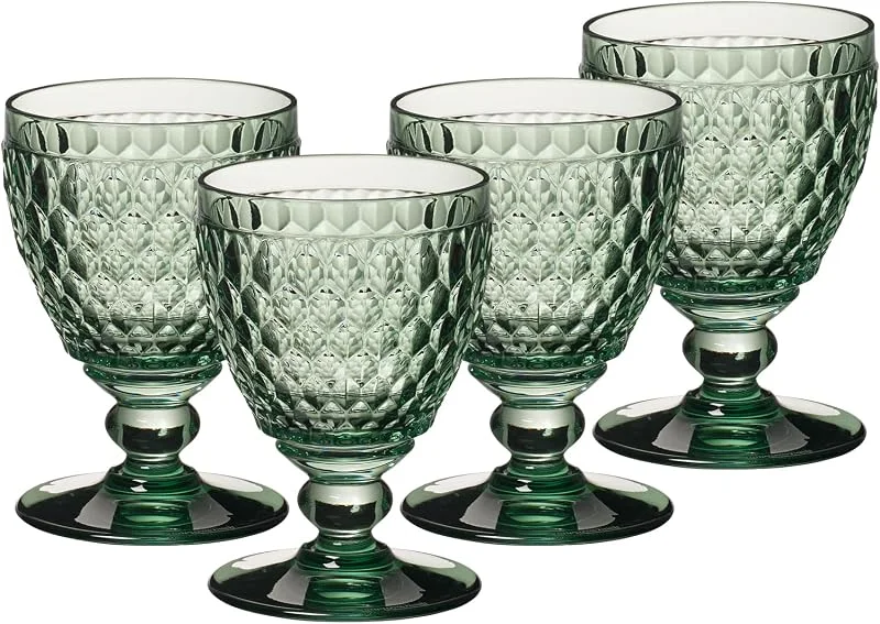 Villeroy & Boch Boston Coloured Weißweingläser Green 4er Set, 230 ml, Farbige Weingläser mit Facettenmuster, Kristallglas für Weißwein, Spülmaschinengeeignet, Grün — Geschenkverpackung