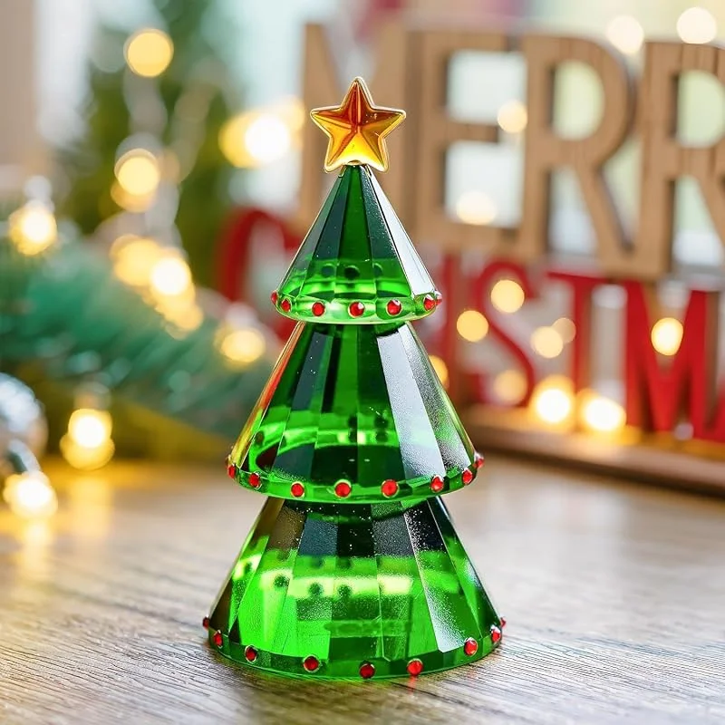 Besuche den H&D HYALINE & DORA-Store Weihnachtsbaum Figur aus grünem Kristallglas mit Geschenkbox — Geschenkverpackung