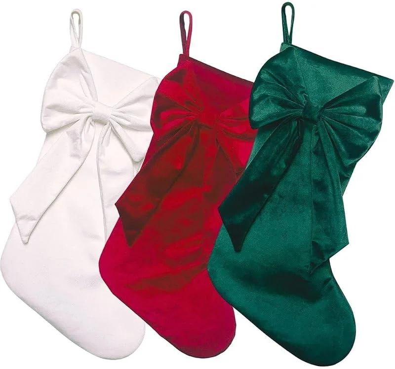 Marke: Lipfer 3er-Set Weihnachtsstrümpfe Schleife, Einfarbig, Zum Aufhängen, Als Geschenktüten Für Weihnachtsbaum, Kamin Und Kaminsims. — Weihnachtsdeko