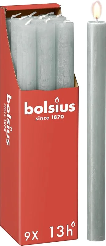 Besuche den bolsius-Store Bolsius - Rustik Stabkerzen - Jadegrün - 9 Stück - 27 x 2.3 cm - Länge Brenndauer 13 Stunden - Unparfümierte - Enthält Natürliches Pflanzenwachs - Ohne Palmöl — Kerzenlicht Abendessen