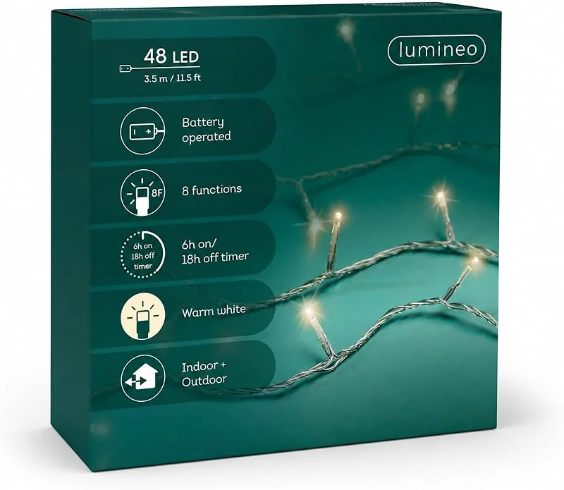 Marke: Lumineo LED Lichterkette 3, 5m Basic Batterie 48 LEDs Warmweiß, transparent — Weihnachtsbeleuchtung