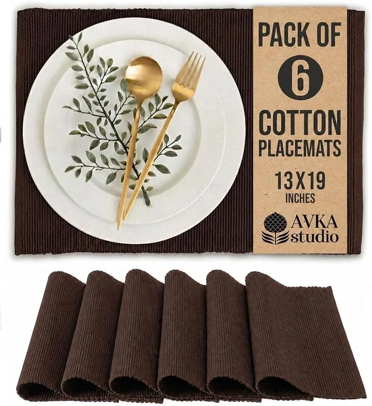 Marke: AVKA Studio AVKA Studio Platzsets aus 100% Baumwolle, gerippt, 33 x 48 cm, Braun, für den Alltag, Erntedankfest, Herbst, Dicke Konstruktion, waschbare und Wiederverwendbare Stoff-Tischsets — Küche & Haushalt
