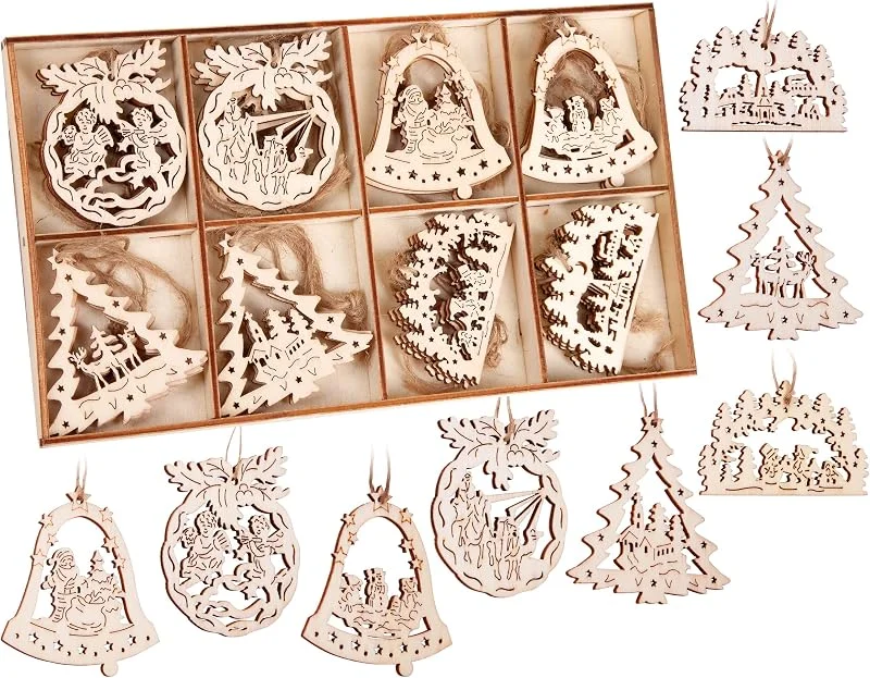 Besuche den BRUBAKER-Store BRUBAKER 24-tlg. Weihnachtsanhänger Set - Baumschmuck aus Holz ca. 6 cm — Weihnachtsdeko