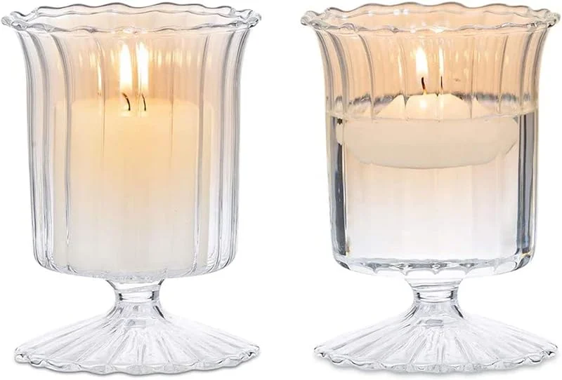 Besuche den Sziqiqi-Store Sziqiqi 2 Stück Glas Kerzenhalter - Elegante Kerzenständer Teelichthalter Stumpenkerzen Windlichter Tischdekoration für Hochzeit Esstisch Badezimmer Geburtstag Party Deko — Kerzenlicht Abendessen
