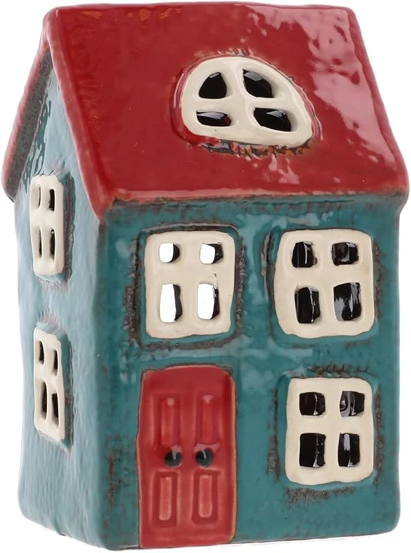 Marke: Shudehill Giftware Shudehill Giftware Ceramic Village Pottery Teelichthalter, helles Farbsortiment, schönes Geschenk zur Einweihung, Heimdekoration, Kerzenhalter, Blau, Rot — Advent und Tisch