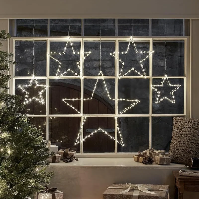 Besuche den Lights4fun-Store Lights4fun Dual LED Stern Silhouetten Lichtervorhang mit Timer Strombetrieben Weihnachtsdeko Außen Beleuchtete LED Fensterdeko Stern — Weihnachtsbeleuchtung