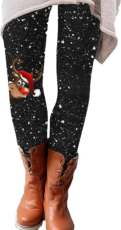 Marke: Générique Damen-Leggings, hohe Taille, bedruckt, Weihnachten, lässig, Leggings, bedruckt, Weihnachten, Stretch, Jegging-Hose, Slim Leggings, Jeans, Kombination, Hose, Strumpfhose, Weihnachten, 29 - Schwarz — Weihnachtsmode