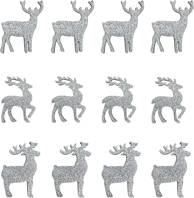 Besuche den Oblique Unique-Store Oblique Unique® Holz Rentier Streudeko in Silber Glitzer Tisch Deko für Weihnachten Advent Weihnachtsdeko — Advent und Tisch