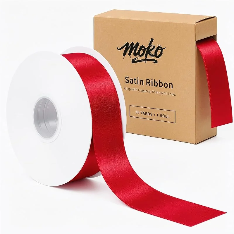 Besuche den MoKo-Store MoKo Rotes Satinband, 3, 8 cm × 45 m, Geschenkband zum Dekorieren — Geschenkverpackung