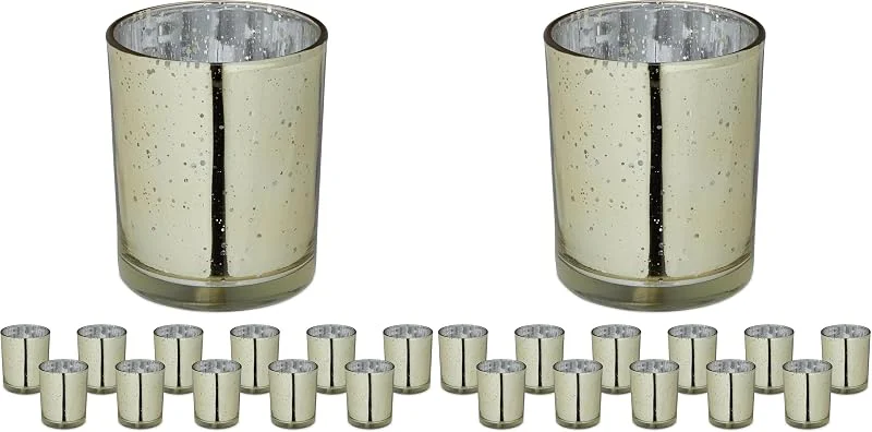 Besuche den Relaxdays-Store Relaxdays Teelichtgläser, 12er Set, Teelichthalter Glas, Tischdeko, H x D: 8, 5 x 7 cm, dekorative Kerzengläser, Gold (Packung mit 2) — Kerzenlicht Abendessen