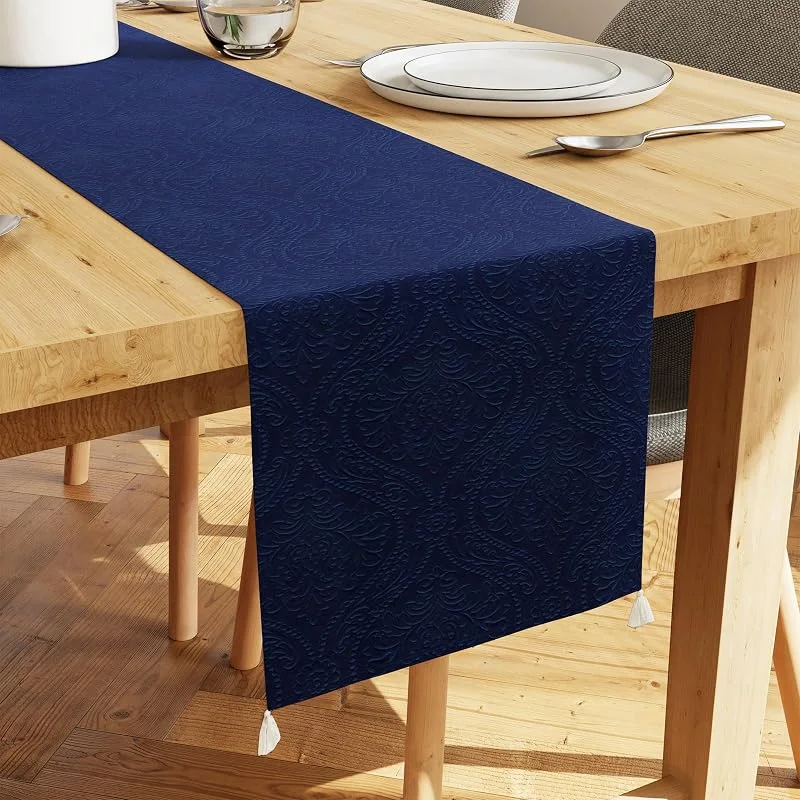 Besuche den Encasa XO-Store Encasa XO Tischläufer, Geprägter Samt, Modern 13"x59" Marineblau — Küche & Haushalt