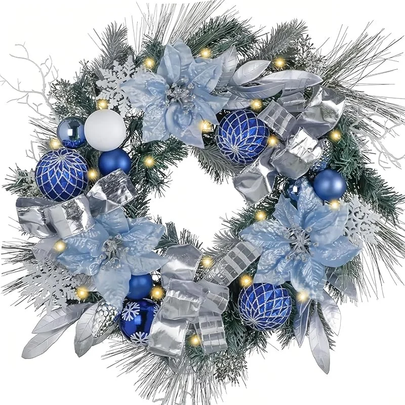 Besuche den Valery Madelyn-Store Valery Madelyn 61 cm beleuchteter Weihnachtskranz für Haustür mit Lichtern — Weihnachtsdeko