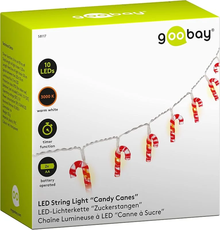 Besuche den goobay-Store LED Zuckerstangen-Lichterkette 10 LEDs, Timer, warmweiß, Rot, Weiß, Deko — Weihnachtsbeleuchtung