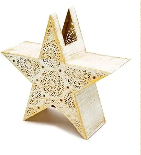 Besuche den Blümelhuber-Store filigranes Windlicht Stern Shabby Chique Weihnachtsdeko weiß Gold — Kerzenlicht Abendessen