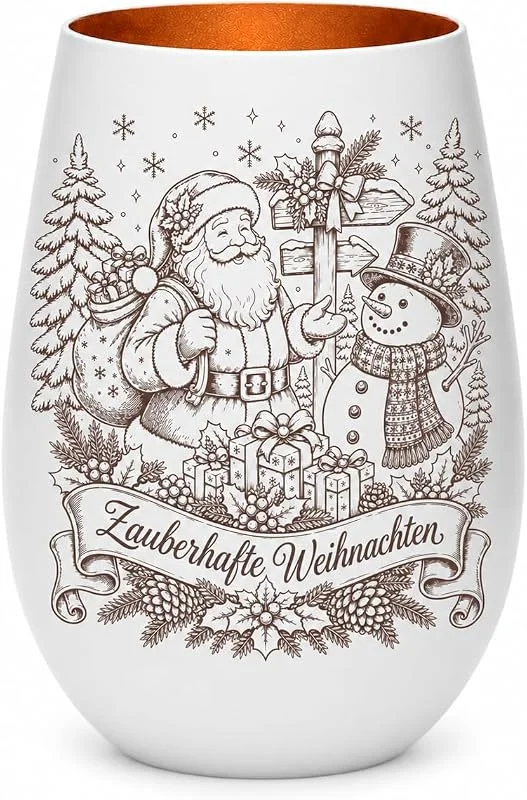 Marke: Tablestyle24 Weihnachtswindlicht Weihnachtsmann & Schneemann, Weiß, Bronze — Advent und Tisch
