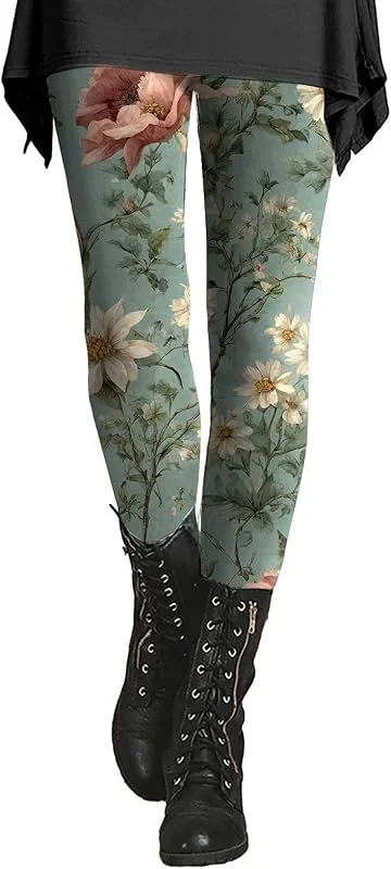 Marke: Generisch Warme Leggings Damen Winter Baumwolle Thermo Leggings Gefüttert Verdickte Thermohose Warme Jogginghose Blumen-Bedruckte Blickdicht Thermoleggings Stretch Yogahose Sportleggings Thermostrumpfhose — Weihnachtsmode