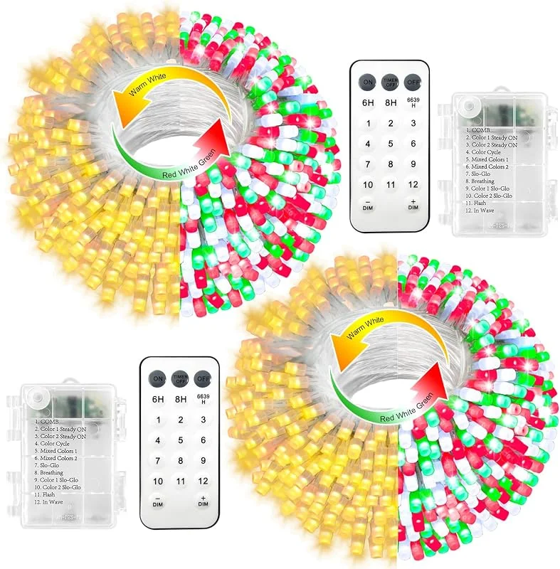 Besuche den CCILAND-Store CCILAND Weihnachtsbaum-Lichterkette, batteriebetrieben, 20 m, 200 LEDs, zweifarbwechselnde Lichterkette mit Fernbedienung, Timer, für drinnen und draußen, Weihnachtsdekoration, 2 Stück — Weihnachtsbeleuchtung