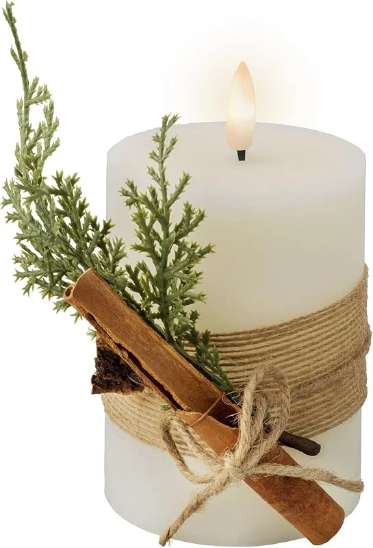 Marke: Lumineo Lumineo LED Kerze mit Timerfunktion 7, 5x13cm Wachs - flackernde Flamme Effekt - Echtwachskerze batteriebetrieben - Weihnachtskerze Rustik Creme Warmweiß — Kerzenlicht Abendessen