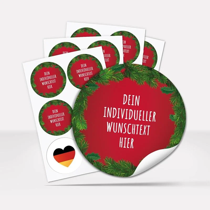 Besuche den Einladungskarten Manufaktur Hamburg-Store 24 Weihnachtsaufkleber PERSONALISIERT mit Wunschtext, rund 4 cm — Geschenkverpackung