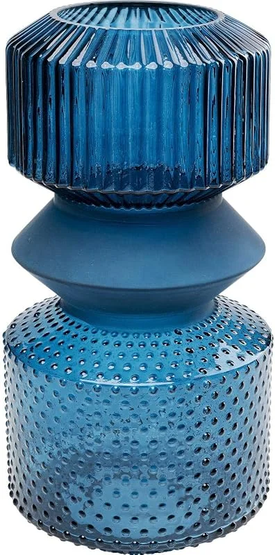 Besuche den Kare-Store Kare Design Vase Marvelous Duo, Blau, 36cm, Handgefertigt, Hohe Blumenvase für Pampasgras, Glasvase mit Strukturmix, Deko für Wohnzimmer, Esstisch, Regal, Flur, Unikat, Glas, 36x18x18 (HxBxT) — Kerzenlicht Abendessen