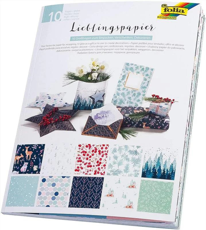 Besuche den folia-Store folia 37002 - Lieblingspapier Winter, einseitig bedrucktes Motivpapier, ca. 50 x 70 cm, 80 g, qm, Blatt in 10 verschiedenen Motiven sortiert - Ideal zum Verpacken, Verschenken und Basteln — Geschenkverpackung