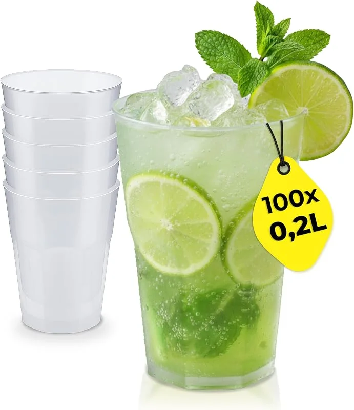 Besuche den Silverkitchen-Store 100x Cocktail Plastikbecher 0, 2 L – Stapelbare Mehrweg Partybecher - Spülmaschinenfeste Hartplastik Becher für Events, Partys & Gastro — Wein und Festtafel
