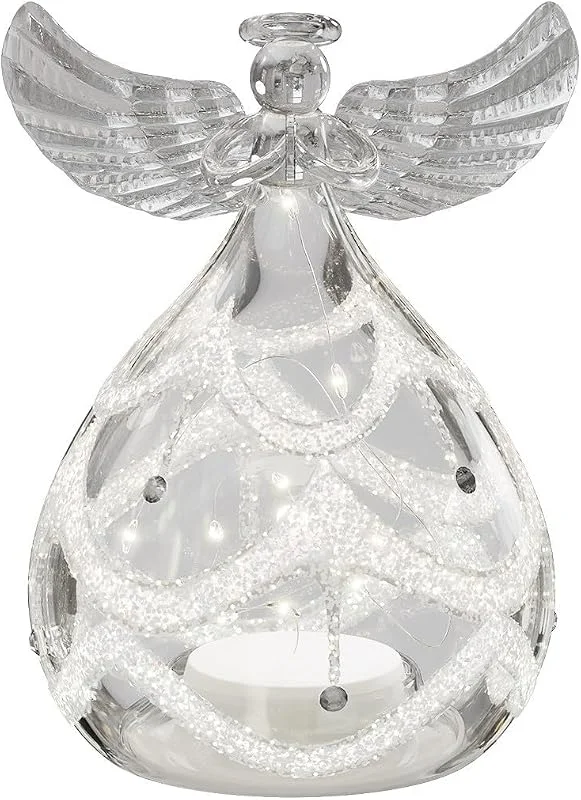 Marke: Deluxe Homeart Deluxe Homeart LED Glasengel - 13cm hoch beleuchtet festlich Ornament mit warmen Mikro-LED-Lichtern - Batteriebetrieben - Fernbedienung aktiviert mit Timer — Advent und Tisch