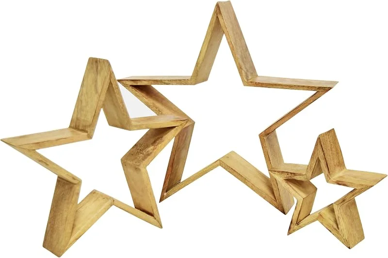Besuche den Spetebo-Store Spetebo Mango Holz Stern Aufsteller 3er Set Natur - 39, 29, 20 cm - Holz Weihnachtstern Tisch Deko - Advent Winter Weihnachten Tisch Fenster Dekoration — Weihnachtsdeko