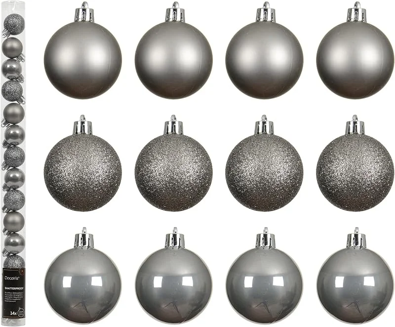Marke: Kaemingk Kaemingk Weihnachtskugeln Kunststoff 3cm 14er Set - klein & bruchsicher - Christbaumkugeln Weihnachtsbaumkugeln für Weihnachten - Christbaumschmuck & Weihnachtsbaumschmuck - Zart Grau — Weihnachtsdeko
