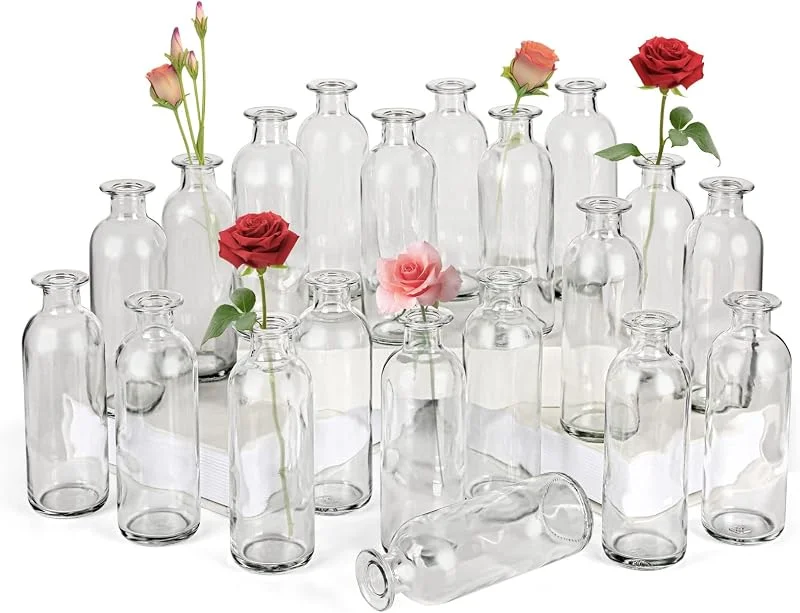Marke: SUJUN Vasen aus klarem Glas, 227 ml, kleine Vasen für Blumen, dekorative — Kerzenlicht Abendessen