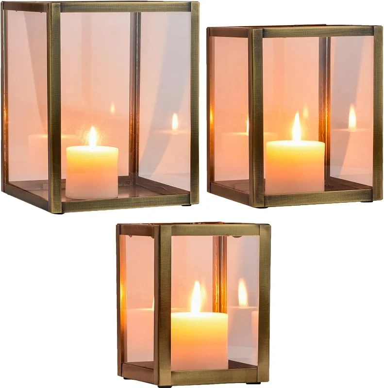 Besuche den Marrakesch Orient & Mediterran Interior-Store 3er Set Skandinavisches Windlicht Souma edel aus Metall, Kupfer 27 cm — Kerzenlicht Abendessen