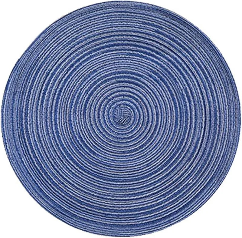Besuche den Epinki-Store Epinki Tischsets Platzsets Abwaschbar Elegant Rund, 2Pcs Set 38CM Platzset Weihnachten Abwischbar Gewebt Kreis Muster Anti-Rutsch aus Baumwolle, Tischuntersetzer Boho Blau für Tisch Bar — Küche & Haushalt