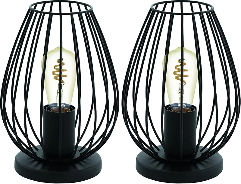 Besuche den EGLO-Store EGLO Tischlampe Newtown, 1 flammige Vintage Tischleuchte, Nachttischlampe aus Stahl, Farbe: Schwarz, Fassung: E27, inkl. Schalter (Packung mit 2) — Kerzenlicht Abendessen