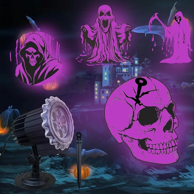 Marke: Yokgrass Halloween Projektor Hologramm Lichter, 3D Outdoor Urlaub Licht Projektor mit 4 verschiedenen rotierenden Mustern, Geist, Totenkopf, Wasserdicht für Geburtstagsfeier Hofdekorationen — Weihnachtsbeleuchtung