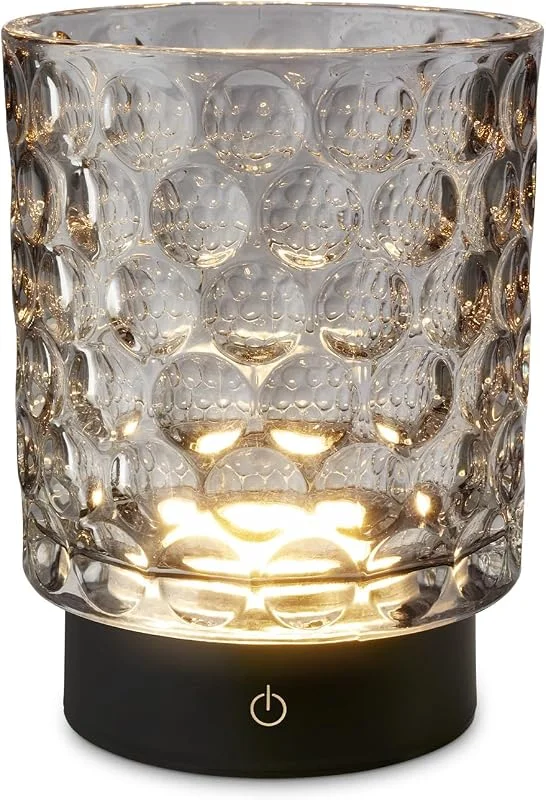 Besuche den BRILONER-Store BRILONER - LED Tischlampe kabellos IP44 mit Glaskorpus, Touchdimmbar in Stufen, Akku & Lichtquelle tauschbar, Nachttischlampe, Dekolampe, Akku Tischleuchte, Wohnzimmer, Kinderzimmer, 15x11 cm, Grau — Kerzenlicht Abendessen
