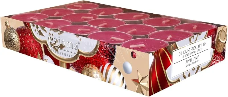 Besuche den pajoma-Store pajoma® Teelichte 30 Stück, Apfel-Zimt, Duft-Teelichte in Aluminiumhülle, Brenndauer ca. 4 Stunden - Höhe 1, 5 cm ø 3, 5 cm, Premium Qualität, Deko, Gastronomie, Outdoor, Party, Windgläser, Hochzeit — Advent und Tisch