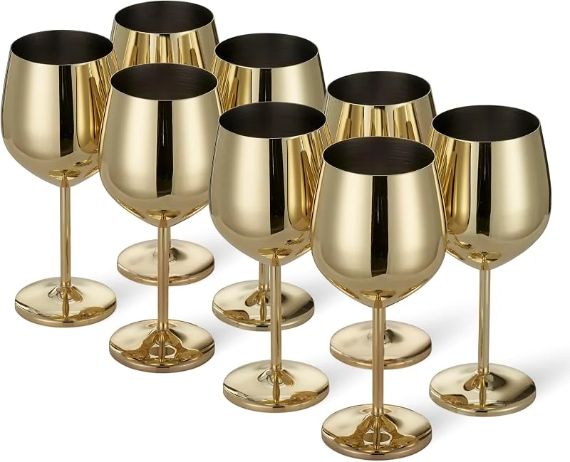 Besuche den OS Oak & Steel ENGLAND-Store Oak & Steel - 8 Edelstahl Weingläser (540ml) - Gold - Robust & Unzerbrechlich - Geschenkset für Geburtstage, Hochzeiten & Weihnachten — Wein und Festtafel