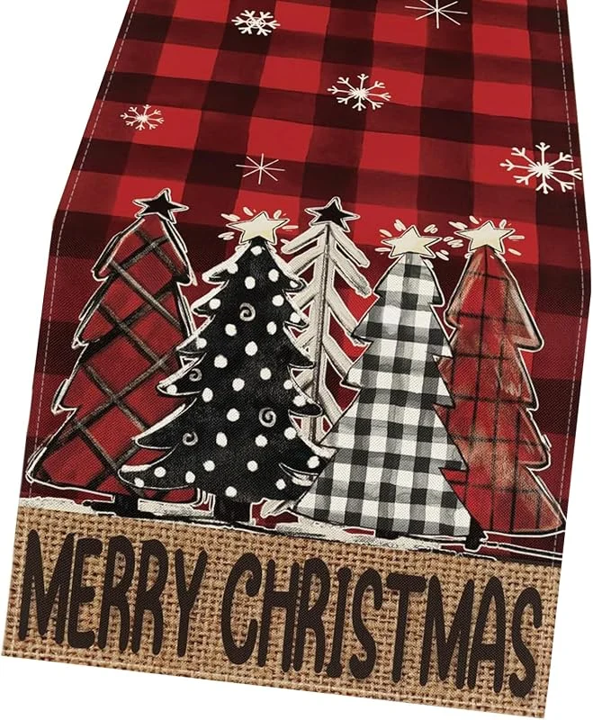 Marke: Tsophreniq Tischdecke, weihnachtlicher Tischläufer mit Leinenstruktur, Motiv: Weihnachtsmann, Schneemann, Rentier, für Festliche Zusammenkünfte, winterliche Feiertagsdekoration — Küche & Haushalt