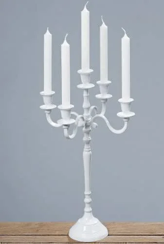 Marke: DAFLOXX 50cm KERZENLEUCHTER 'Victoria' IN Weiss 5-FLAMMIG AUS Metall — Kerzenlicht Abendessen